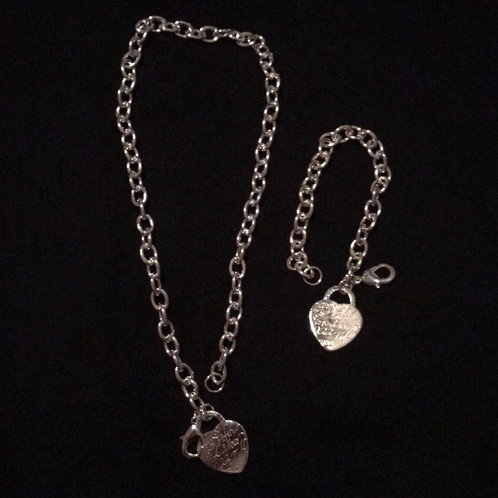 Heart choker and matching bracelet stamped .925